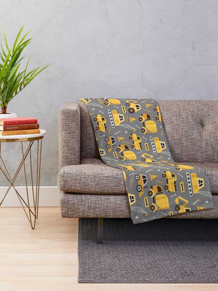 Alternate view of Construction Trucks on Gray Throw Blanket