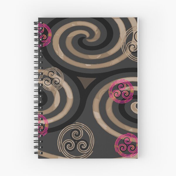 Item preview, Modern Celtic Triple Spiral Pink Brown Pattern with Black Background designed and sold by GrimalkinStudio.