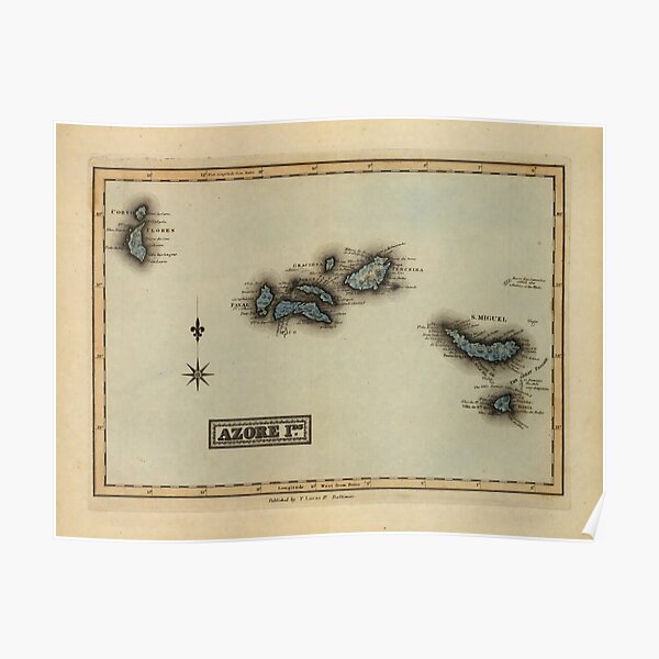 Vintage Azores Islands Map (1823) Poster