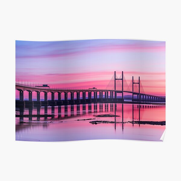 Second Severn Crossing Bridge in front of Sunset Poster