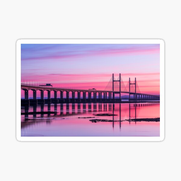 Second Severn Crossing Bridge in front of Sunset Sticker