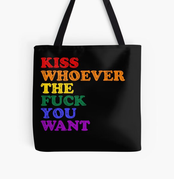 Kiss Whoever You Want Gay Pride Tote Bag, Queer Rainbow Flag Tote