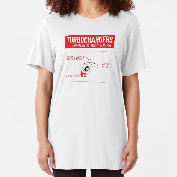 How Turbochargers work: by Jeremy Clarkson (red version) Slim Fit T-Shirt