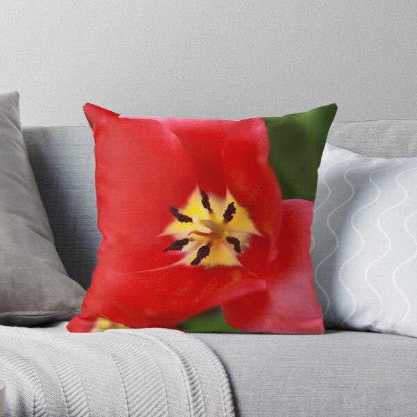 Red Tulip Blossom Throw Pillow