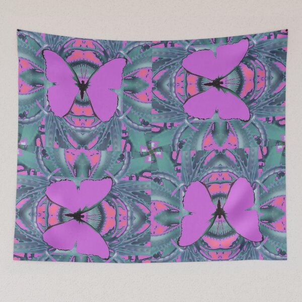 Item preview, LILAC BUTTERFLIES ON BLUE-GREY PATTERNS ART, designed and sold by sharlesart.
