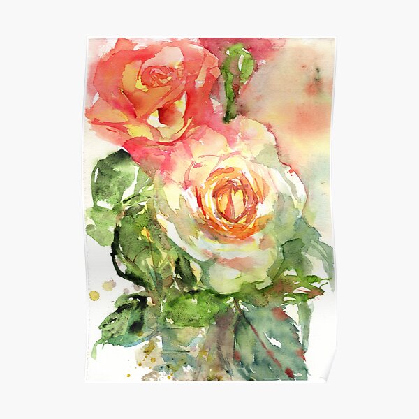 Watercolour painting of roses Day 445. Poster