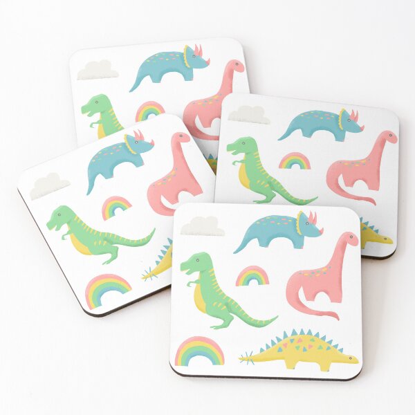 Item preview, Dinosaurios + arco iris en rosa designed and sold by latheandquill.