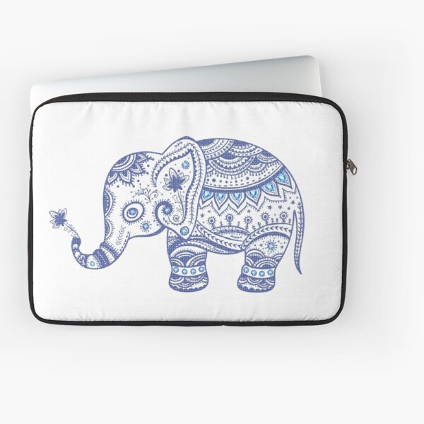 Cute Navy Blue Retro Floral Elephant Laptop Sleeve