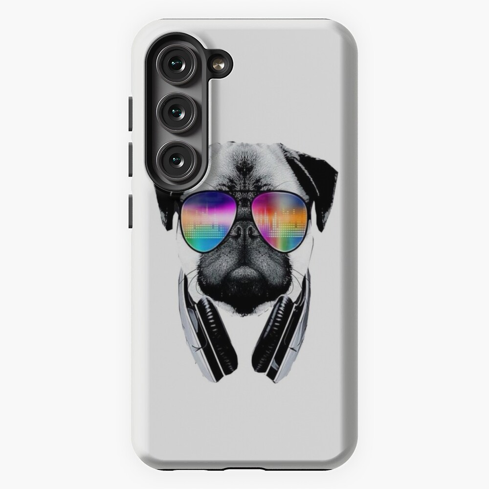 Pug dog with glasses and headphones listens to music Puggy dog with  sunglasses listen to the music Sticker by Trenddesigns24