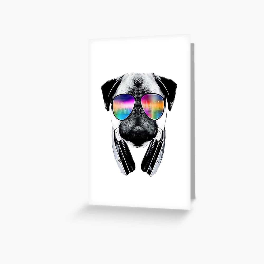 Pug dog with glasses and headphones listens to music Puggy dog with  sunglasses listen to the music Sticker by Trenddesigns24