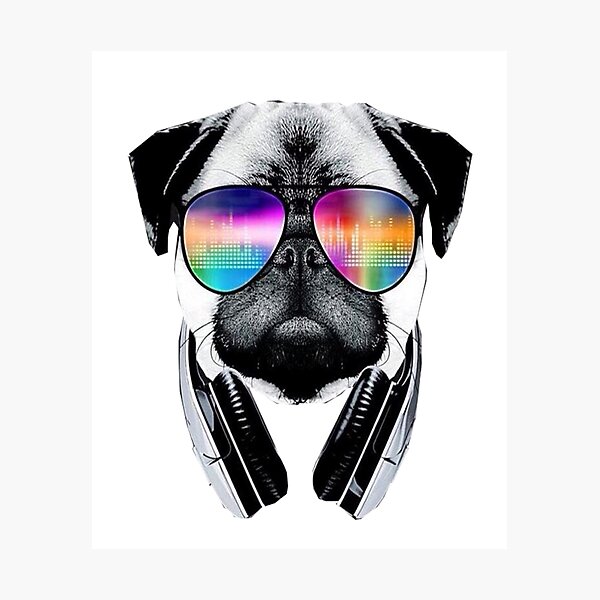 Item preview, Pug dog with glasses and headphones listens to music Puggy dog with sunglasses listen to the music designed and sold by Trenddesigns24.