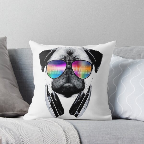 Item preview, Pug dog with glasses and headphones listens to music Puggy dog with sunglasses listen to the music designed and sold by Trenddesigns24.
