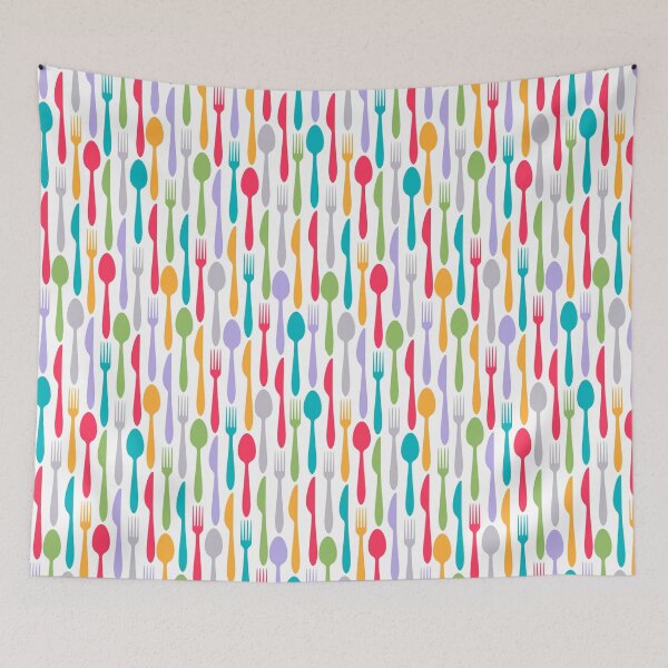 Item preview, Colorful cutlery pattern - fork, spoon and knife background. designed and sold by Reamolko.