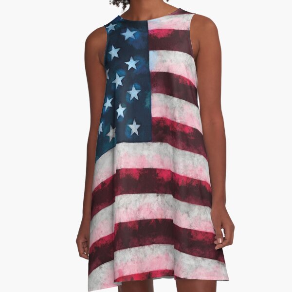 Ximandi Womens Casual Patriotic Stripes Star American Flag Print Mini Tank Dress 