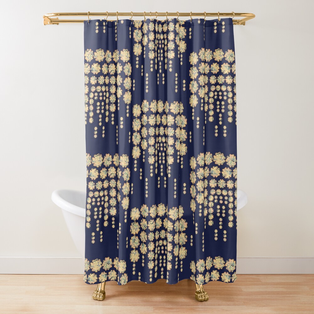 navy and cream shower curtain