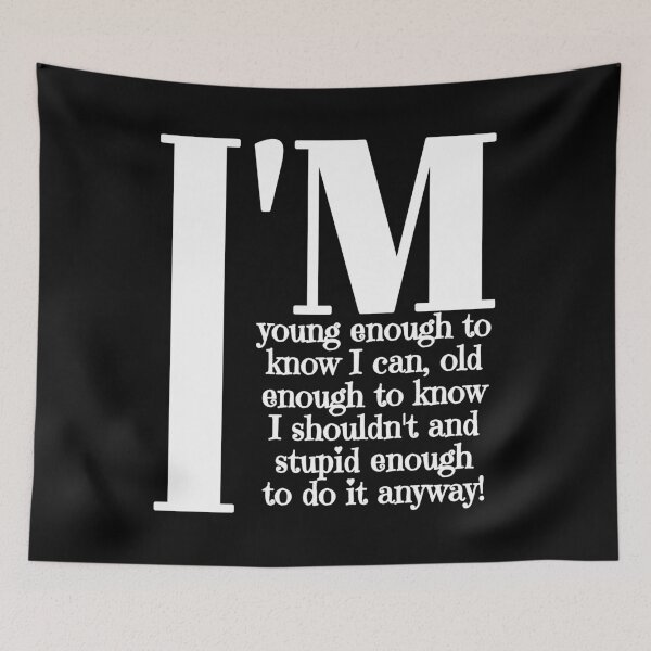 Item preview, I'm Old Young and Stupid Enough not to know better. designed and sold by VacationTees.