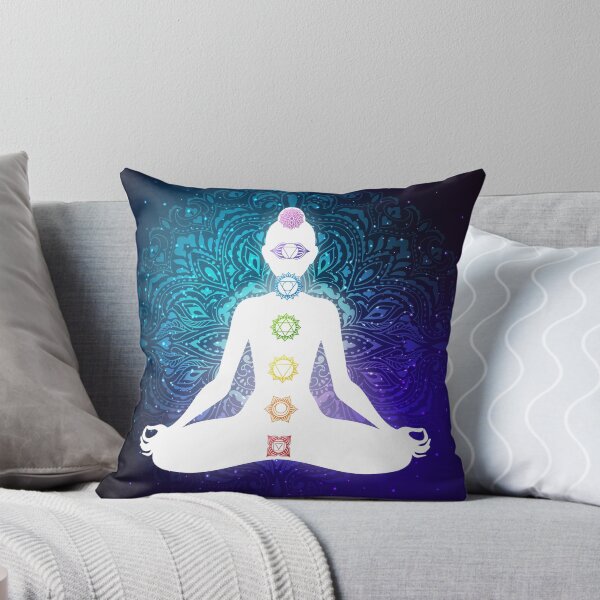 Item preview, Mujer meditando en posición de loto. Ilustración de yoga Coloridos 7 chakras y aura brillan. Fondo de la mandala designed and sold by Reamolko.