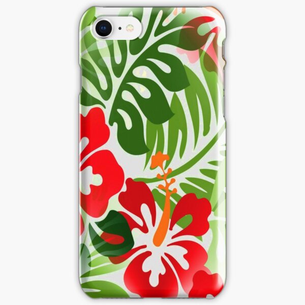 Hawaiian Flowered Pattern Tropical Red Green iPhone Snap Case