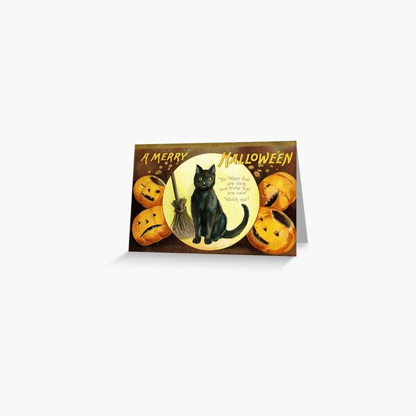Item preview, Victorian Halloween Black Cat with Pumpkins Greetings designed and sold by forgottenbeauty.