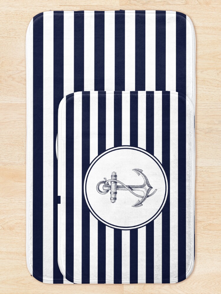 Alternate view of Anchor and Navy Blue Stripes Bath Mat