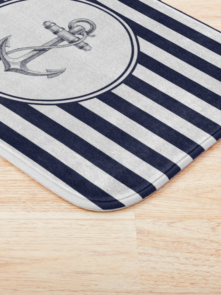 Alternate view of Anchor and Navy Blue Stripes Bath Mat