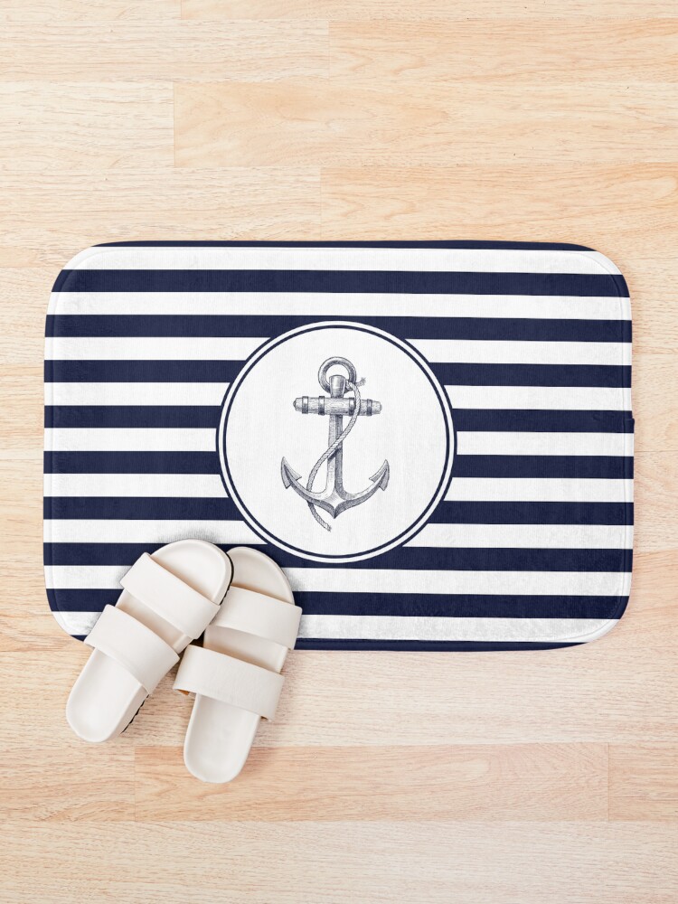 Alternate view of Anchor and Navy Blue Stripes Bath Mat