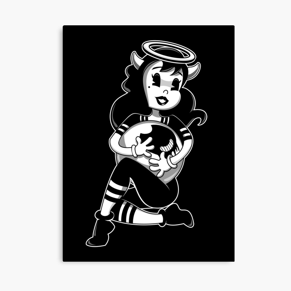 Black and white Cute sweet sexy Demon Angel Girl on the beach, anime WHITE  cartoon retro nostalgia vintage style BLACK