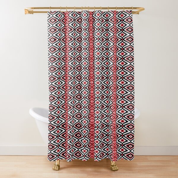 Ethnic decorative pattern design- red black and white Shower Curtain