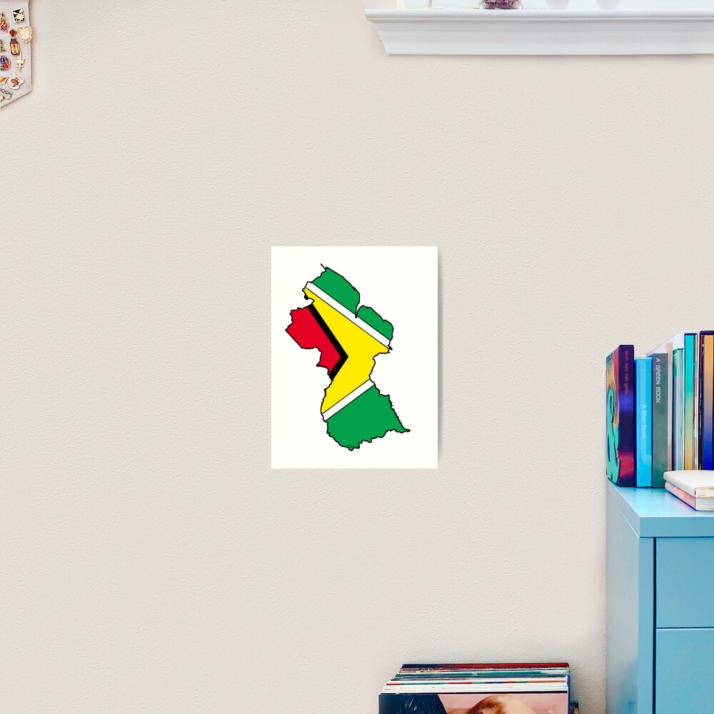 Guyana Map With Guyana Flag Art Print By Havocgirl Redbubble   Carp,small,square Product,1000x1000 