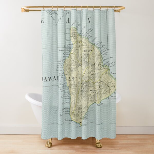 Blue White Shower Curtain Surf Hawaiian Beach Print for Bathroom