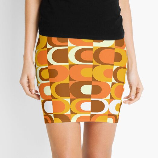Orange Retro Industrial 70s pattern Mini Skirt