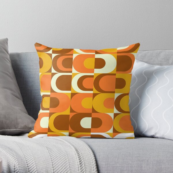 Orange Retro Industrial 70s pattern Throw Pillow