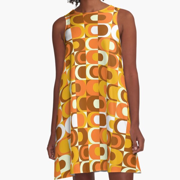 Orange Retro Industrial 70s pattern A-Line Dress