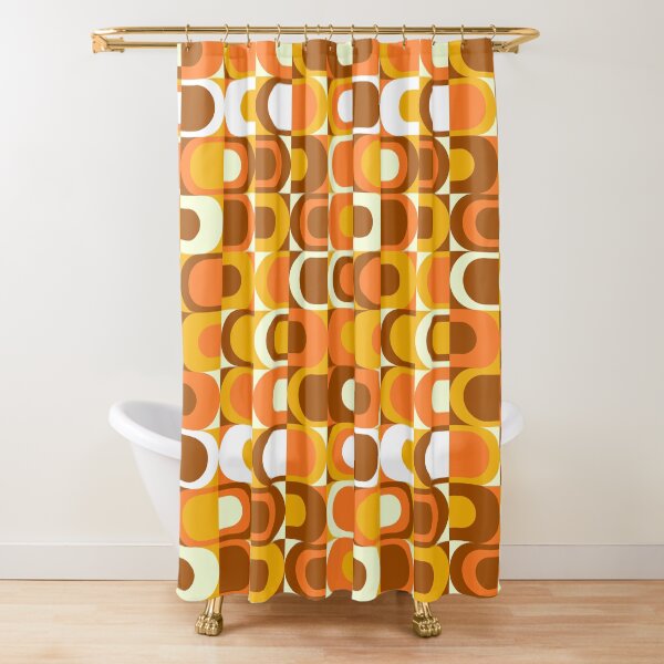 Orange Retro Industrial 70s pattern Shower Curtain