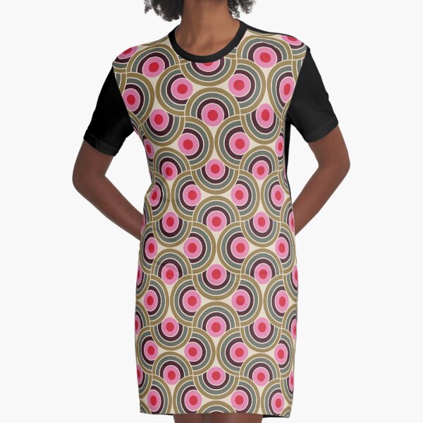 Ilusuion Pink and Green Retro 70s pattern Graphic T-Shirt Dress