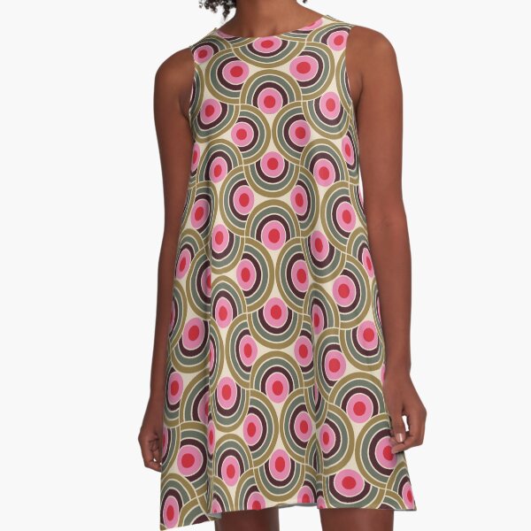 Ilusuion Pink and Green Retro 70s pattern A-Line Dress