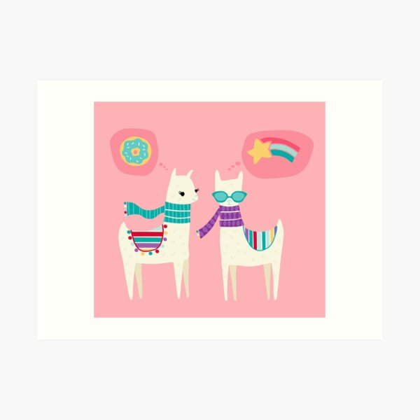 Tween Llamas on Pink Art Print