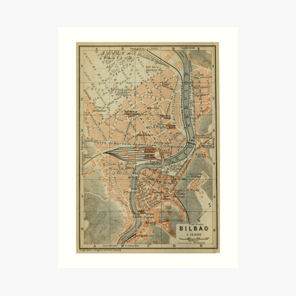 Mapa vintage de bilbao españa (1913) Lámina artística