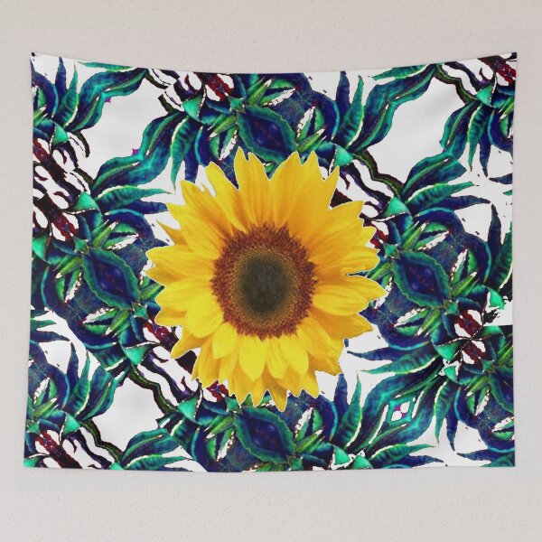 Item preview, WHITE-GREEN TROPICAL PATTERNS YELLOW SUNFLOWER ART,  designed and sold by sharlesart.