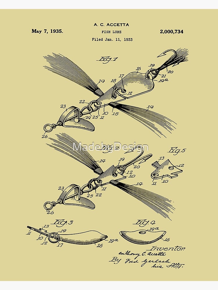 Patent Prints - 1935 Fishing Lure Blueprint Art Print for Sale by