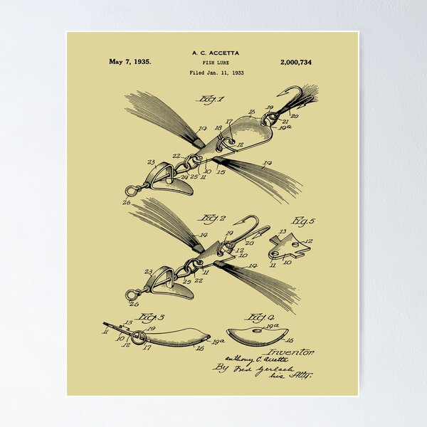 Patent Prints - 1935 Fishing Lure Blueprint Poster for Sale by  MadebyDesign