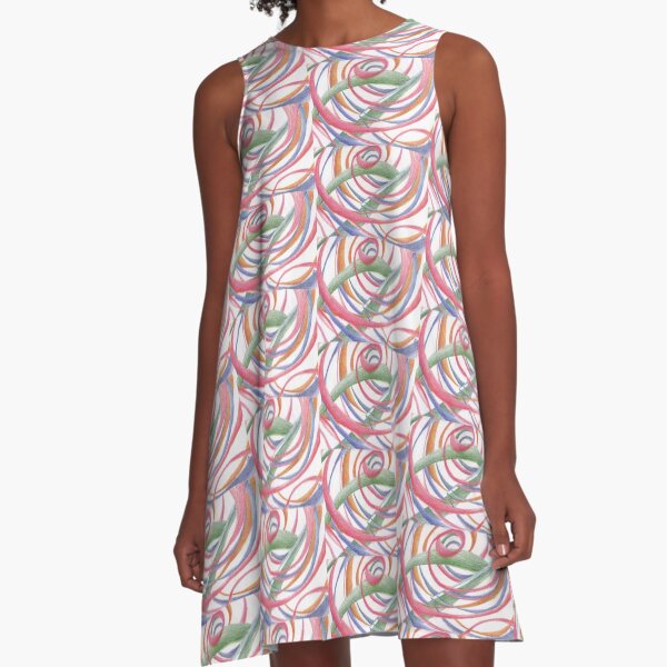 Whirlpool, Colorful Swirls Abstract Drawing by Courtney Hatcher A-Line Dress