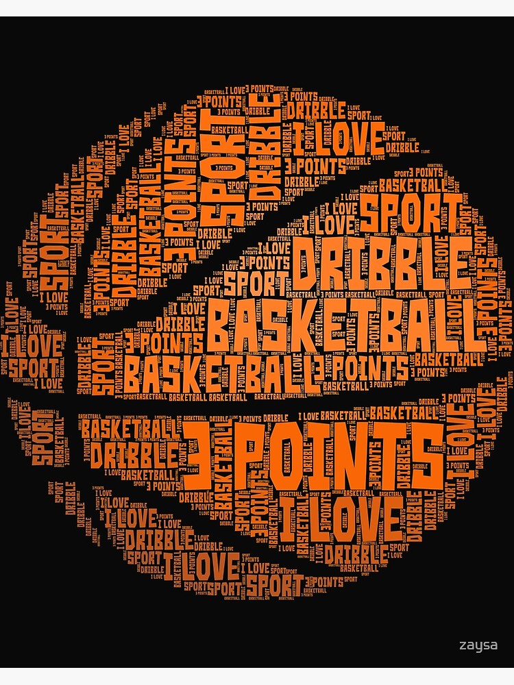 Basketball Word Cloud Orange Ball Silhouette T-Shirt 