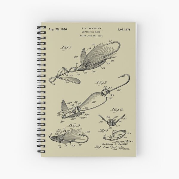 US Patent Prints - 1936 Fishing Lure Blueprint Spiral Notebook for