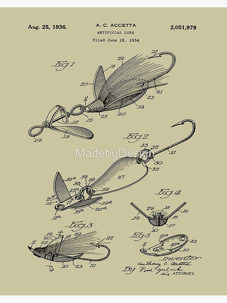 US Patent Prints - 1936 Fishing Lure Blueprint Art Board Print for Sale by  MadebyDesign