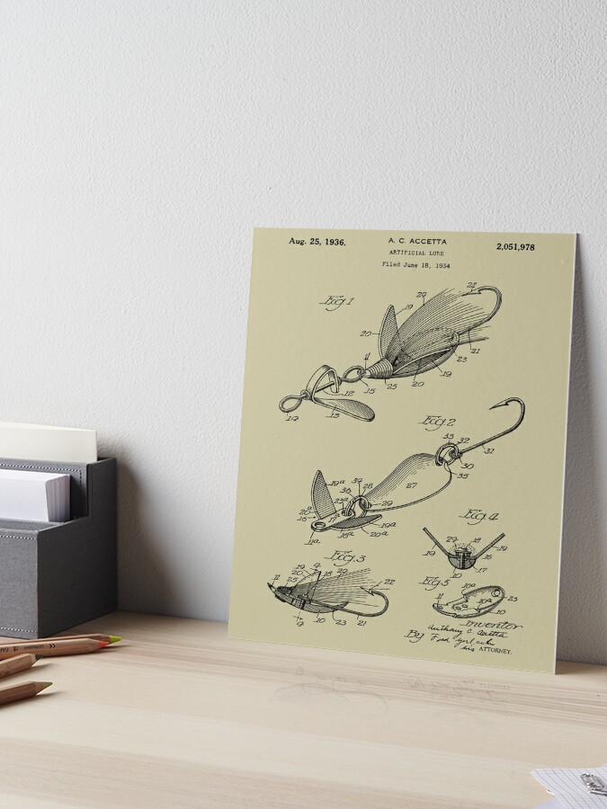 US Patent Prints - 1936 Fishing Lure Blueprint | Art Board Print