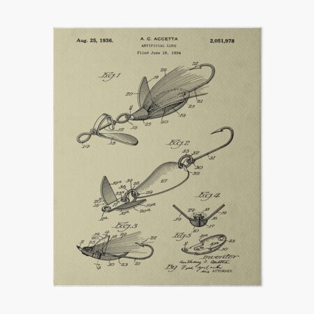 US Patent Prints - 1936 Fishing Lure Blueprint Art Board Print for Sale  by MadebyDesign