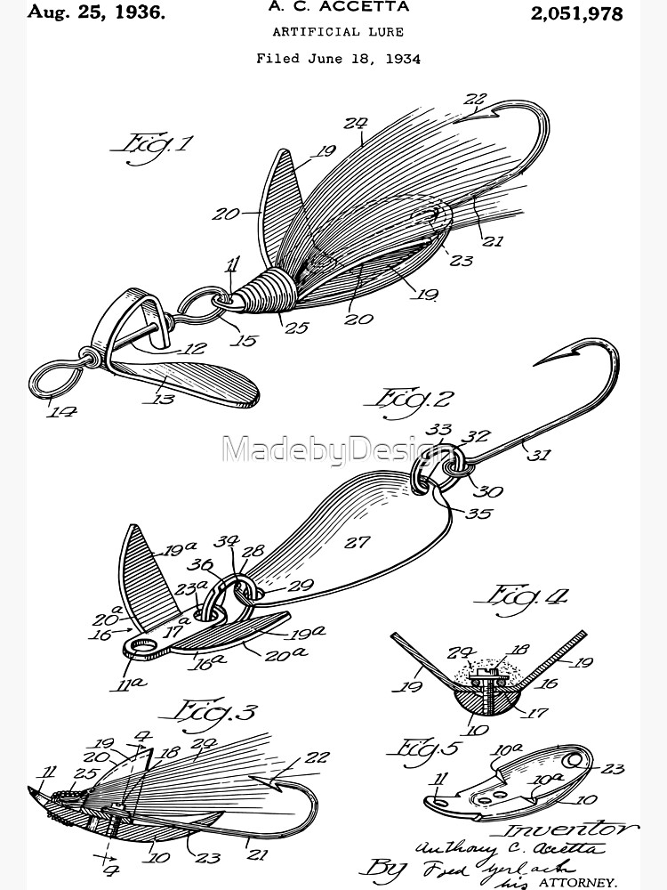 US Patent Prints - 1936 Fishing Lure Blueprint | Art Board Print