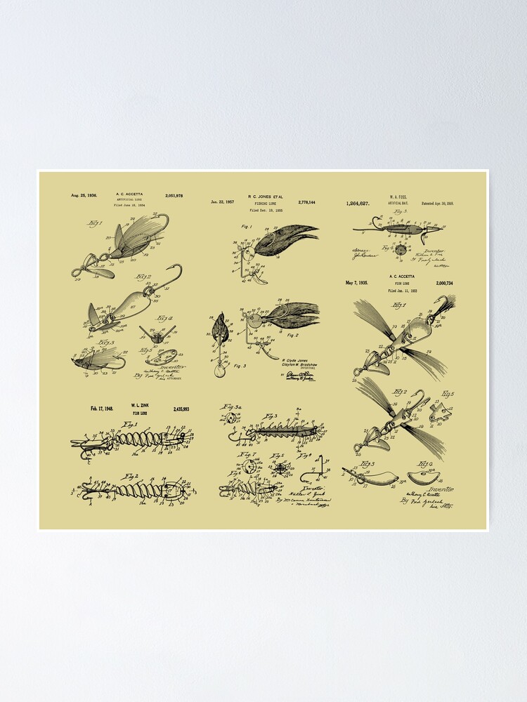 Patent Prints Combo - Vintage Fishing Lures Blueprint Art Poster for Sale  by MadebyDesign
