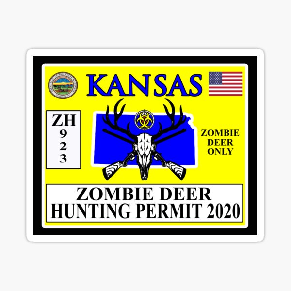 ZOMBIE Hunting License CLEAN YELLOW 2 Pk Sticker Permit Funny Decal Bumper Dead 